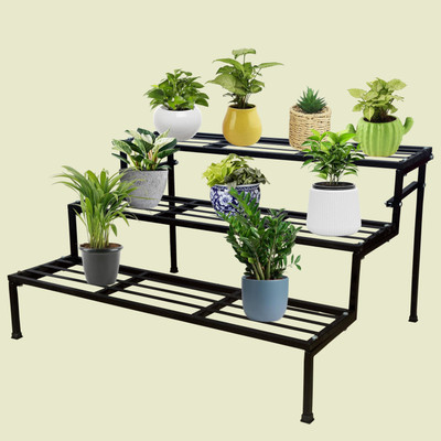 VINAMRA28 3 Step Stand for Multiple use and Planters Stand,Black, set of 1 Plant Container Set(Metal)