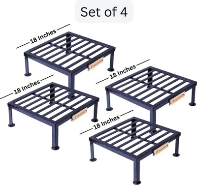 Vrukshveda Heavy-Duty Iron Plant Stands | Square | 18x18 Inches | Set of 4 | Plant Container Set(Pack of 4, Metal)