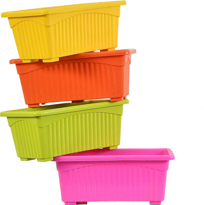 The Ubals 14 Inch Jupiter Square Plastic Pots for Plants Window Display & Garden Plant Container Set(Pack of 4, Plastic)