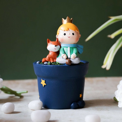 Sovincraft Prince with Fox Resin Flower Pot and Pen holder Plant Container Set(Poly-Resin)