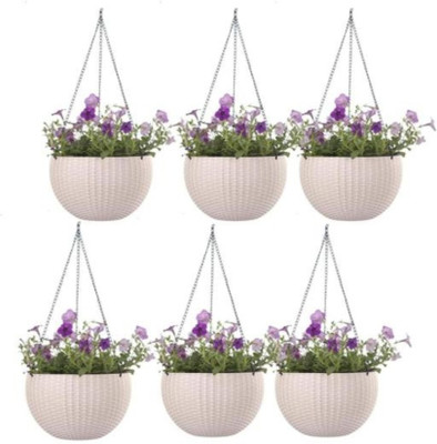 pluviophile store White Euro Hanging Pot Pack Of 6 For Indoor & Outdoor Use Plant Container Set(Pack of 6, Plastic)