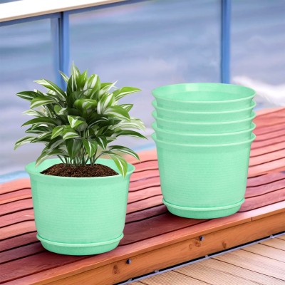 KUBER INDUSTRIES Pack of 6 Marble Mega Flower Pots - Gamla - Fuldani | 9 Inches | Mint Green Plant Container Set(Pack of 6, Plastic)