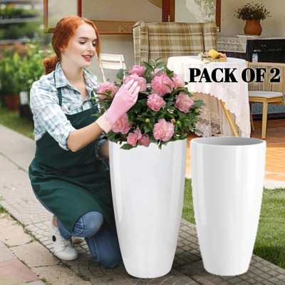 SAROJTRADERS Plastic Tower Pot 14 inch Flower Pots for Home office Garden Balcony Plant Container Set(Pack of 2, Plastic)