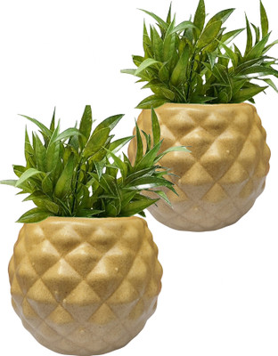 RBT Golden Anar Round Ceramic Pot Size 4x5inch GH0012_1-03_Packof2 Plant Container Set(Pack of 2, Ceramic)