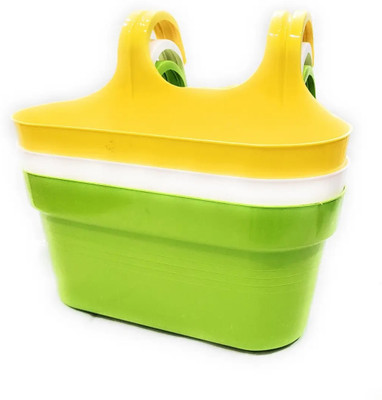 UBBISKART HOUSEWARE Home Balcony Double Hook Pot Yellow, White, Green Plant Container Set(Pack of 3, Plastic)