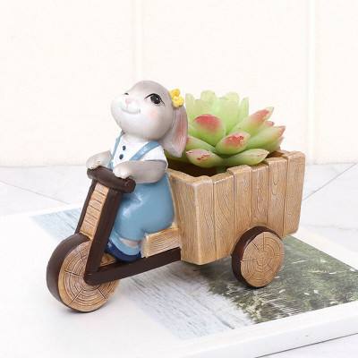 Sovincraft Rabbit Scooter Resin Flower Pot and Pen holder Plant Container Set(Poly-Resin)