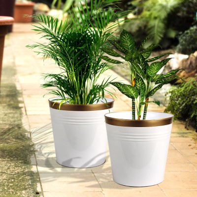 SilverStone Bucket Planter for Indoor & Outdoor Garden | 10 Inch Large Planter | Living Room Plant Container Set(Pack of 2, Metal)