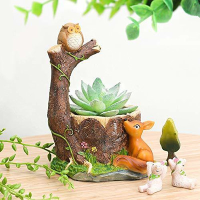 Vermartcraft Owl On Tree Resin Flower Pot and Pen holder Plant Container Set(Poly-Resin)