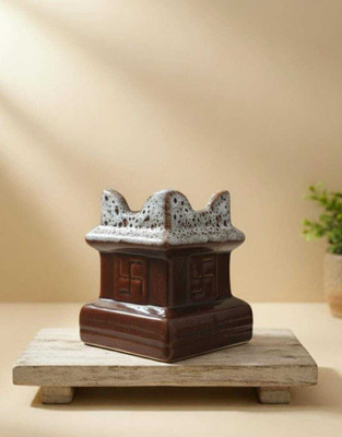 Kalaah Ceramics Tulsi Pot with Swastik | 5 Inch Decorative Tulsi Kyara | Tulsi Vrindavan Plant Container Set(Ceramic)