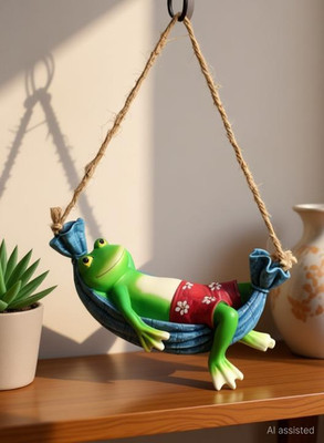 Vikarafty Frog on Hammock Garden Decoration Items for Outdoor Balcony Lounge (21 X 9.5 cm) Decorative Showpiece  -  4 cm(Terracotta, Green)