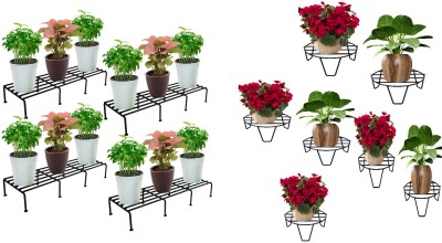 Blessy Modern Metal Combo Of 4 Rod Stand And 7 V Leg Stand For Indoor And Outdoor Plant Container Set(Pack of 10, Metal)