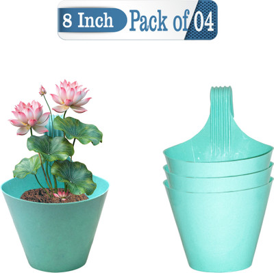 Zobby (29 cm X 21 cm) Railing Hanging Gamle || Garden Pots || Flower Pots ||Hook Plant Container Set(Pack of 4, Plastic)