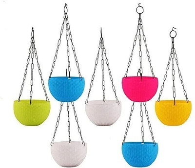 Besttrader Plastic Hanging Euro Basket Planters, Flower Pot with Hanging Plant Container Set(Pack of 7, Plastic)