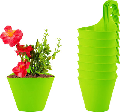 Zobby Decorate / Balcony / Stairs / Railing Garden With Hanging Hook Pots Plant Container Set(Pack of 8, Plastic)