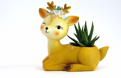 Polygon Green Handcrafted Resin Deer Succulent Planter Pots Creative Animal Home Plant Container Set(Ceramic)