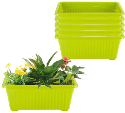 IMAGINEA 14 Inch Jupiter Rectangular Plastic Pots for Plants| Window Planter for Gardens Plant Container Set(Pack of 6, Plastic)