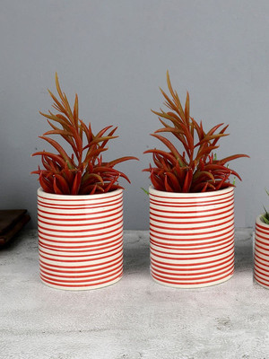 VarEesha Parikrama Red Spiral Ceramic Planters Set of Two - Large Plant Container Set(Ceramic)