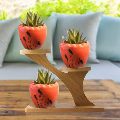 Jimkia Ceramic Planter Pot For Home & Garden Decor etc Plant & Wooden Rack Not Included Plant Container Set(Pack of 3, Ceramic)