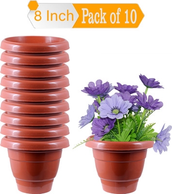 Zobby High Quality 8 Inch Brown Ghamla || Garden Pot || Planter || Flower Pot || Plant Container Set(Pack of 10, Plastic)