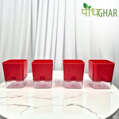 podhghar Self Watering Planters Plant Container Set(Pack of 4, Plastic)