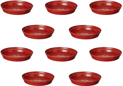 Varshney Gardening 9 inch round terracotta color plant pot plate/tray/saucer Plant Container Set(Pack of 10, Plastic)