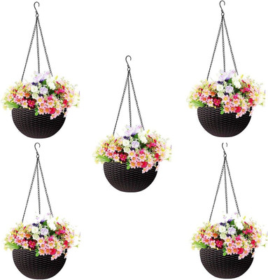 blooming furnancy Plastic Grow Planter Woven Hanging FlowerPot with Chain Hang Plastic Pot Plant Container Set(Pack of 5, Plastic)