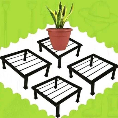 WM DESIGN FORGE Heavy Duty Metal Plant Stand Square Iron Flower Pot Stand for Balcony Garden Plant Container Set(Pack of 4, Metal)