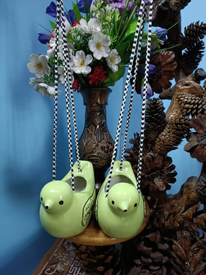 TOTOS MART green hanging bird pack of 2 Plant Container Set(Pack of 2, Ceramic)