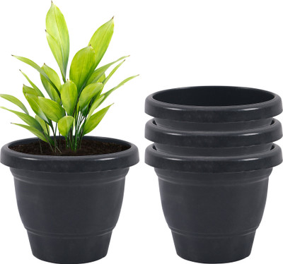 KUBER INDUSTRIES 4 Pcs Flower Pots for Garden & Planters for Home | 8 Inch | Plain Black Plant Container Set(Pack of 4, Plastic)