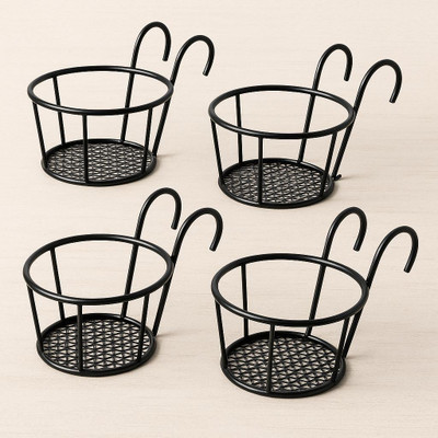 ArsAnabi Metal Railing Hanging Basket -set of 4 use for balcony , gardens area Plant Container Set(Pack of 4, Metal)