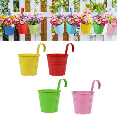 PRIME KRAFTS 4 Pcs Multicolour Round Railing Planter with Detachable Hook, Indoor and Outdoor Plant Container Set(Pack of 4, Metal)