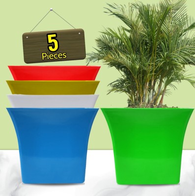 Nursery Hub (Pack of 5) Premium Square Design 8 inch Top Planters Pots Plant Container Set(Pack of 5, Plastic)