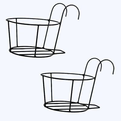 VINAMRA Hanging Railing Basket for Flower Pot Holder, Balcony, Terrace - Black(set of 2) Plant Container Set(Pack of 2, Metal)