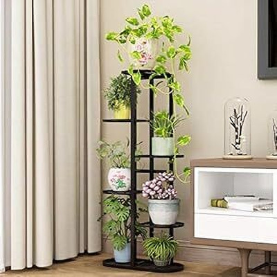 Suhailbrothers Plant Stand for balcony home decor (7 Tier Black) Plant Container Set(Metal)