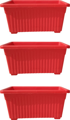 MartesPoint Red Large Rectangular Jupiter Plant Pots for Vivid Balcony & Garden Displays Plant Container Set(Pack of 3, Plastic)