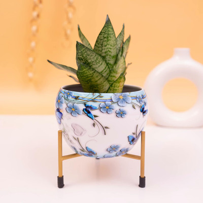 DECO CRAFTS Metal Printed Design Pot on Stand for Indoor & Outdoor Use Plant Container Set(Metal)
