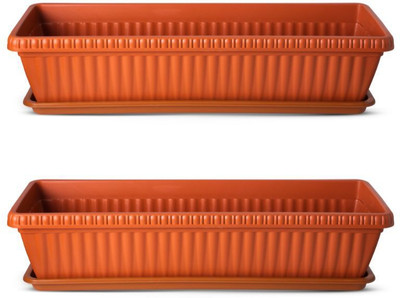 GREENLIVE 25inch Rectangular Planter Pot with Tray Plant Container Set(Pack of 2, Plastic)