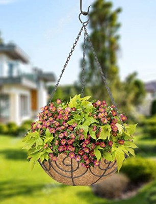 Garden Deco 14 Inch Designer Coir Hanging Basket with Chain (Set of 2 PCs) Plant Container Set(Pack of 2, Metal)