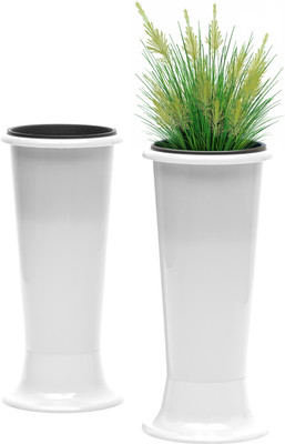 Livzing 7.5 Inch Plastic Flower Pot- ( Pack of 2, White) Plant Container Set(Pack of 2, Plastic)