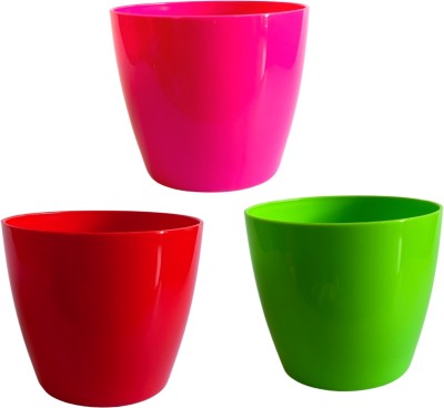 indian gardens Premium Plastic Small All Colour Pots ( Set of 3) Plant Container Set(Pack of 4, Plastic)