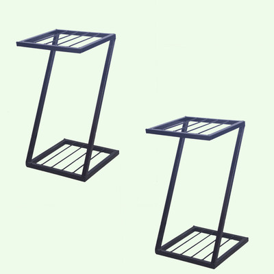 VINAMRA28 Metal Stylish Z Shape Planter Stand|Corner stand for Home Décor|Black-set of 2 Plant Container Set(Pack of 2, Metal)