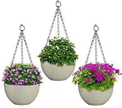 Besttrader Plastic Hanging Euro Basket Planters, Flower Pot with Hanging Plant Container Set(Pack of 3, Plastic)