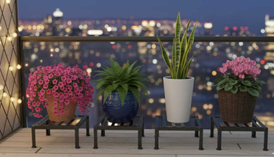 BS STORE Ms Angle Stand Plant Container Set(Pack of 4, Metal)