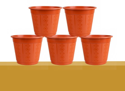 kaazamart 6 Inch Brown Plastic Plant Container Set | 5 Combo | Gamla Plant Container Set(Pack of 5, Plastic)