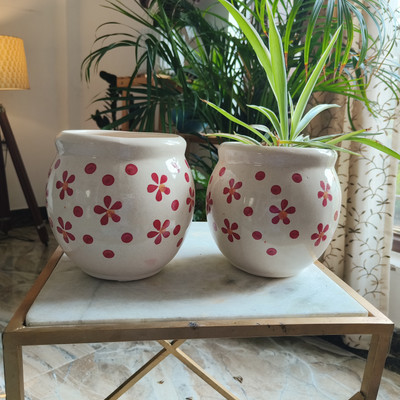 Niyara small red warmth combo set 2 Plant Container Set(Pack of 2, Ceramic)