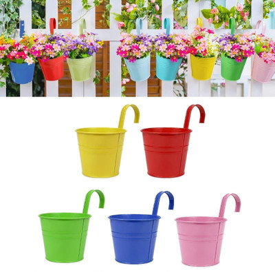 PRIME KRAFTS 5 Pcs Multicolour Round Railing Planter with Detachable Hook, Indoor and Outdoor Plant Container Set(Pack of 5, Metal)