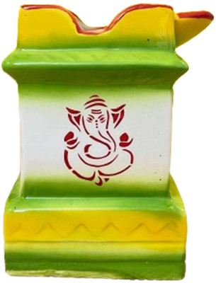 ANDSON ENTERPRISE Decorative Tulsi Gamla with Diya, Ganesha & Swastik Print - Green & Yellow Plant Container Set(Ceramic)