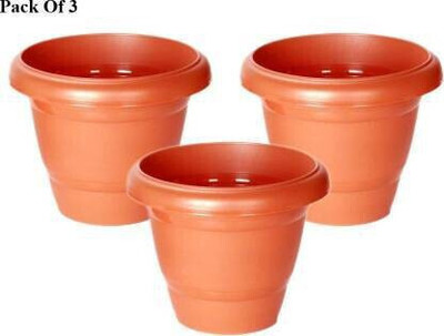CACTUS VARIETIES 8 Inch Round Garden Plastic Planters Plant Container Set for indoor/outdoor pot Plant Container Set(Pack of 3, Plastic)
