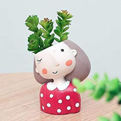 MOHIT Red Girl Resin Flower Pot and Pen holder Plant Container Set(Poly-Resin)