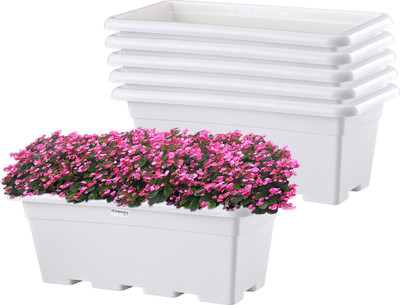 HOMESTIC by Kuber Industries 6 Pcs 20 Inches Window Planters for Balcony, Home Decor|Jupiter Gamla Pot|White Plant Container Set(Pack of 6, Plastic)